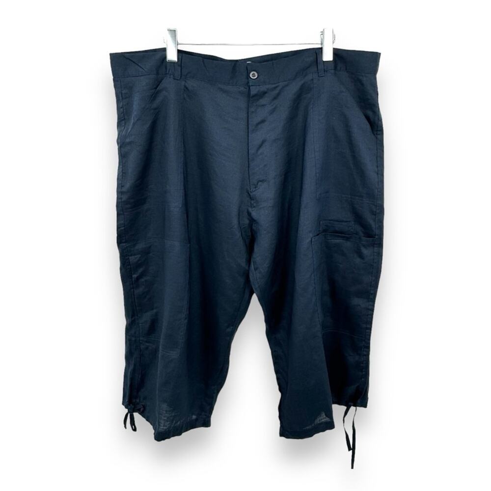 Giani Bini pants 3X 100% linen lined cropped black label navy blue nautical